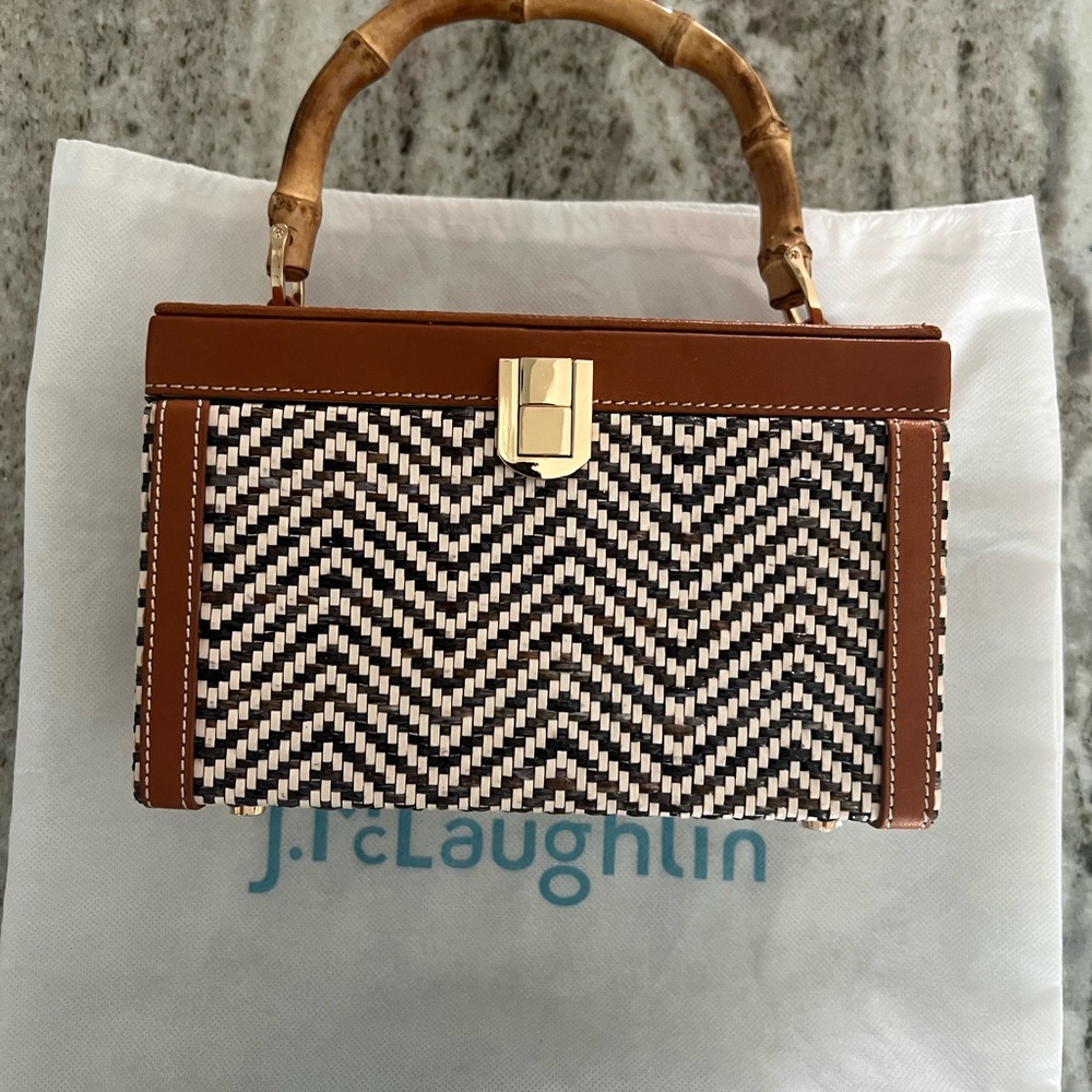J. McLaughlin Brown and Black Satchel with Chevron Design
